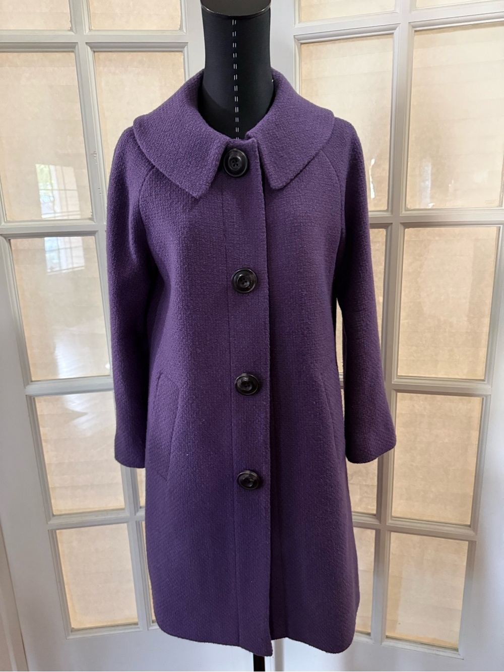 Boden Deep Purple Wool A-Line Pea Coat with Large Buttons